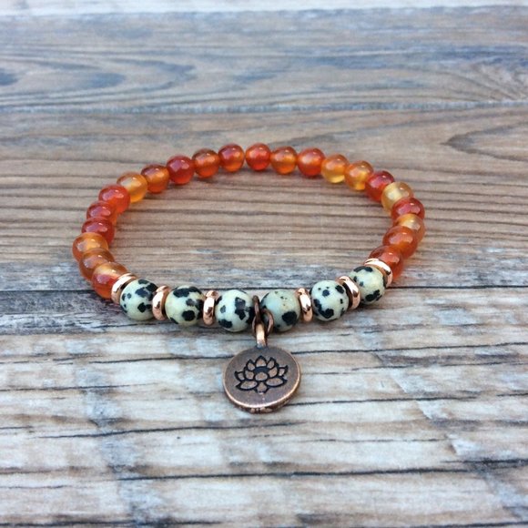 Lotus bracelet with Carnelian and Dalmatian Jasper, sacral chakra, healing - Picture 3 of 10